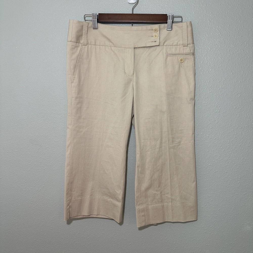 BCBGMAXAZRIA Womens Beige Pinstripe Cropped Pants Size 6 Cotton Stretch Trousers
